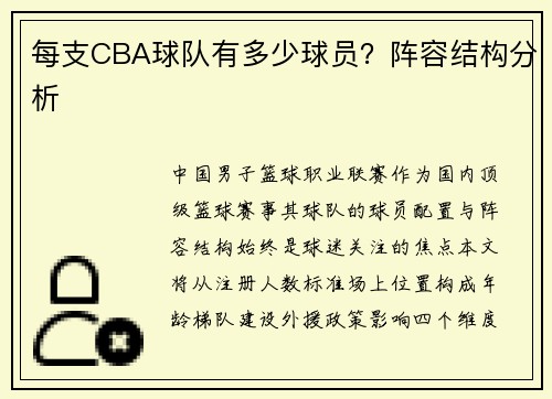 每支CBA球队有多少球员？阵容结构分析