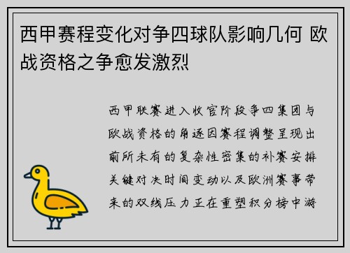 西甲赛程变化对争四球队影响几何 欧战资格之争愈发激烈