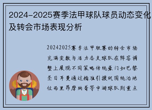 2024-2025赛季法甲球队球员动态变化及转会市场表现分析